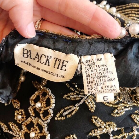Vintage Black Tie He-ro Industries Beaded Dress - Picture 6 of 6